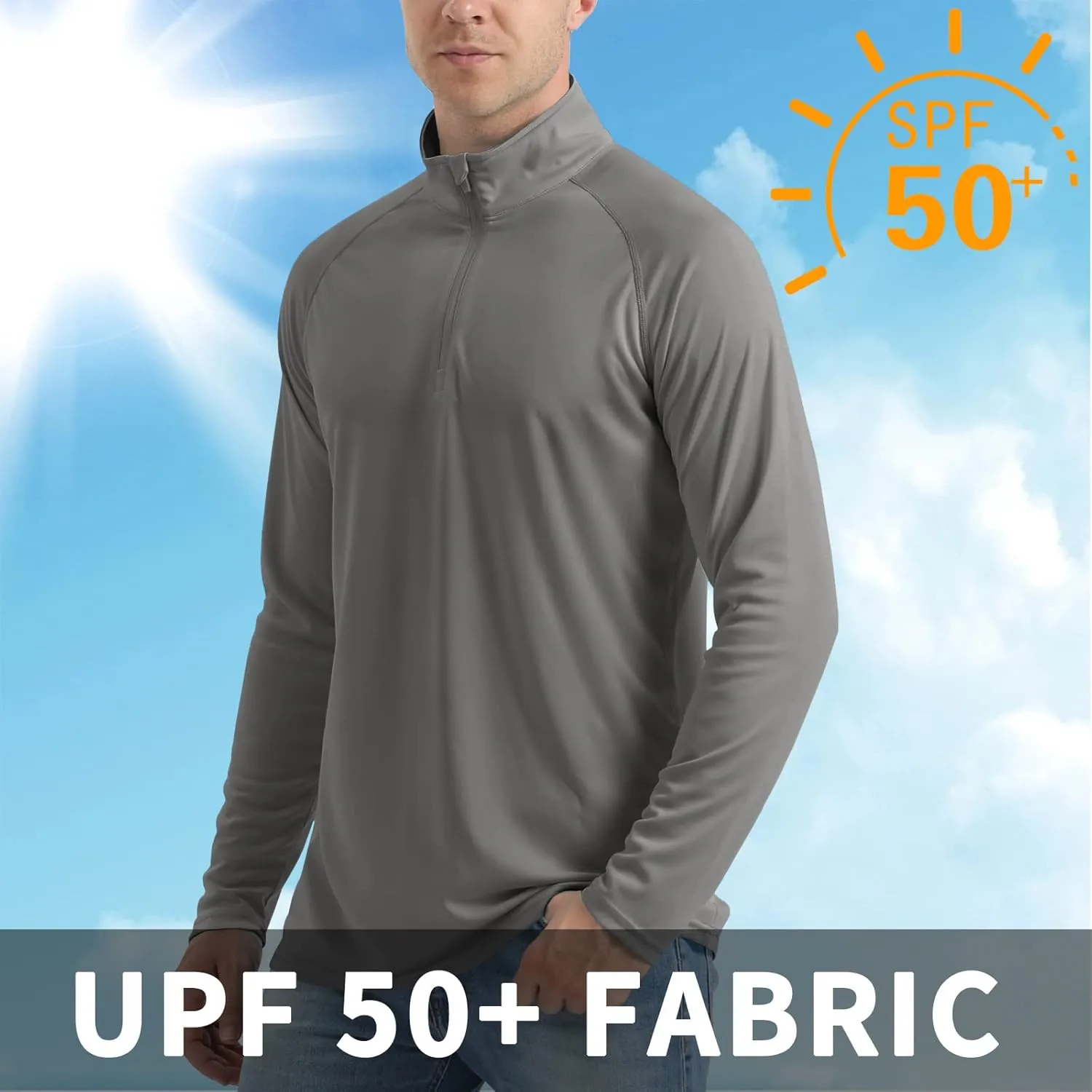 CRYSULLY Men's Long Sleeve 1/4 Zip Shirts Sun Protection Pullover UPF 50  Rash Guard Running Lightweight T Shirt