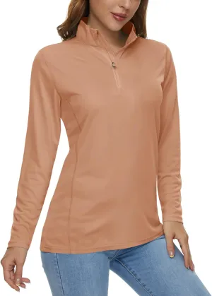 CRYSULLY Women's Long Sleeve Shirts Sun Protection 1/4 Zip Summer Quick Dry Hiking Shirts
