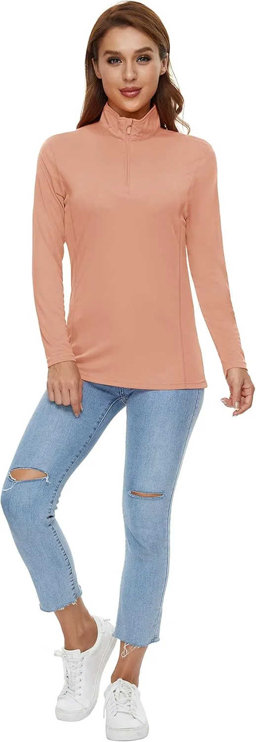 CRYSULLY Women's Long Sleeve Shirts Sun Protection 1/4 Zip Summer Quick Dry Hiking Shirts