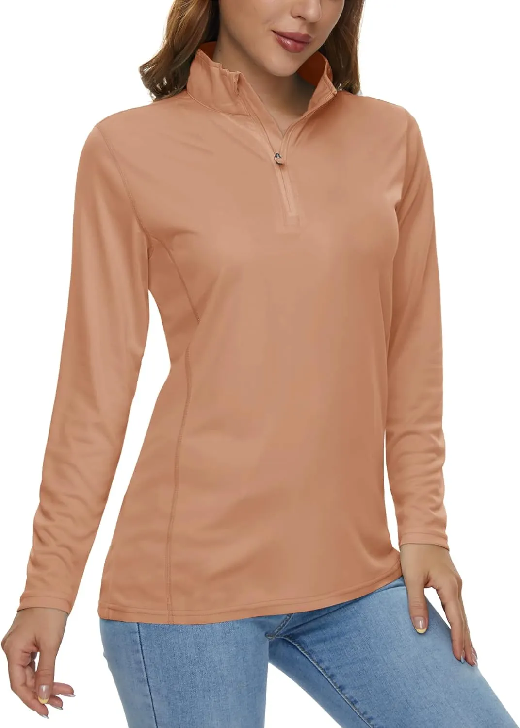 CRYSULLY Women's Long Sleeve Shirts Sun Protection 1/4 Zip Summer Quick Dry Hiking Shirts