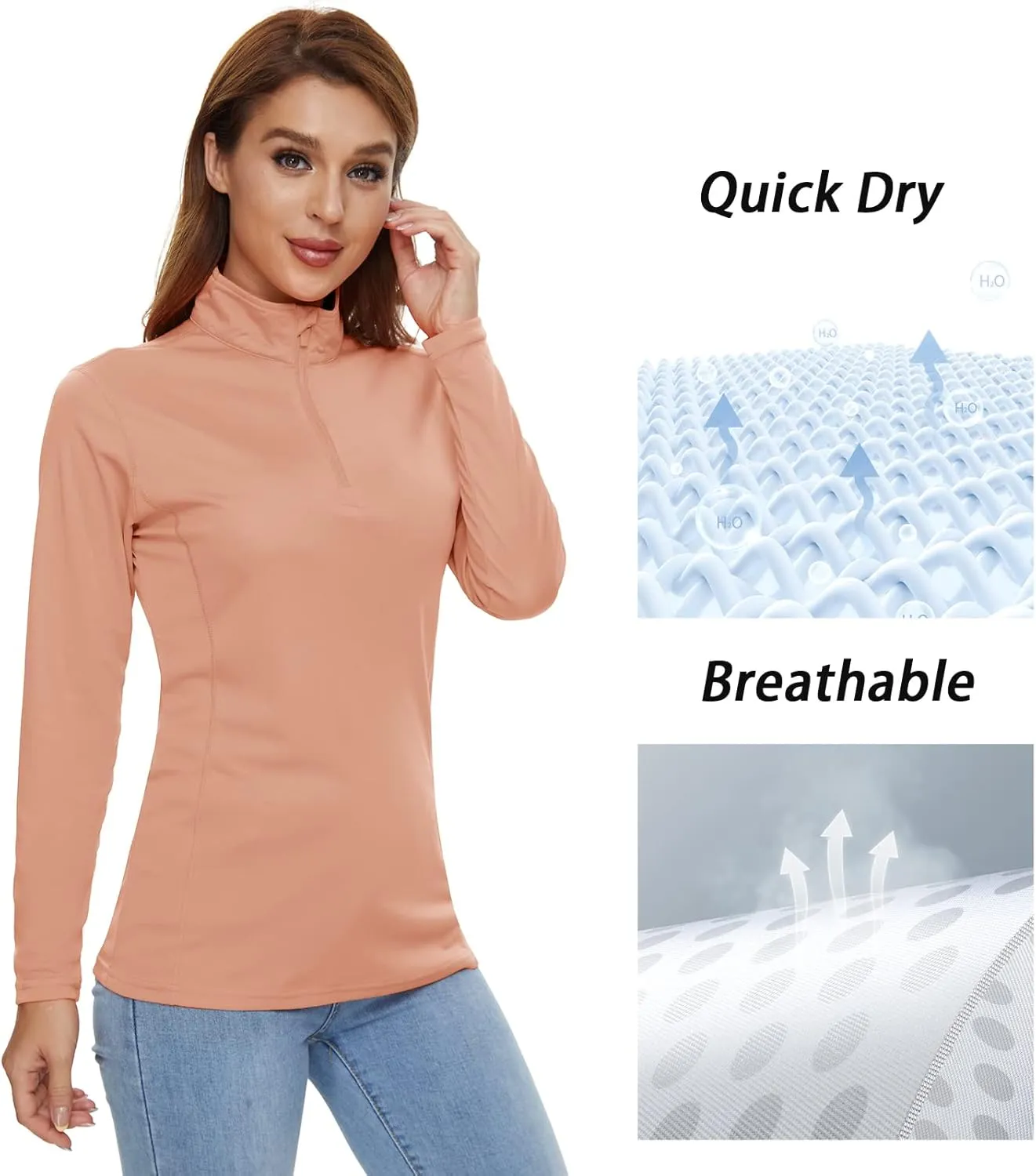 CRYSULLY Women's Long Sleeve Shirts Sun Protection 1/4 Zip Summer Quick Dry Hiking Shirts