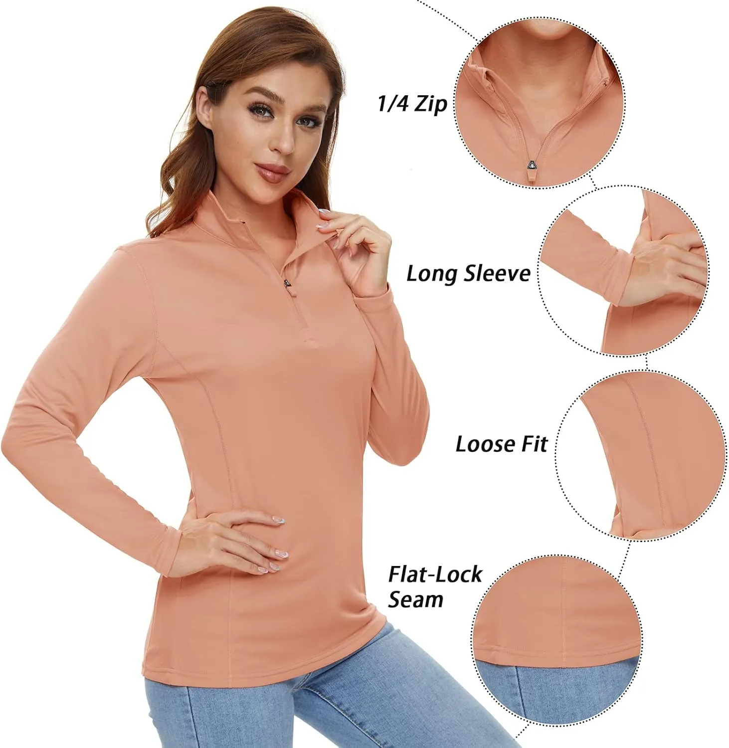 CRYSULLY Women's Long Sleeve Shirts Sun Protection 1/4 Zip Summer Quick Dry Hiking Shirts