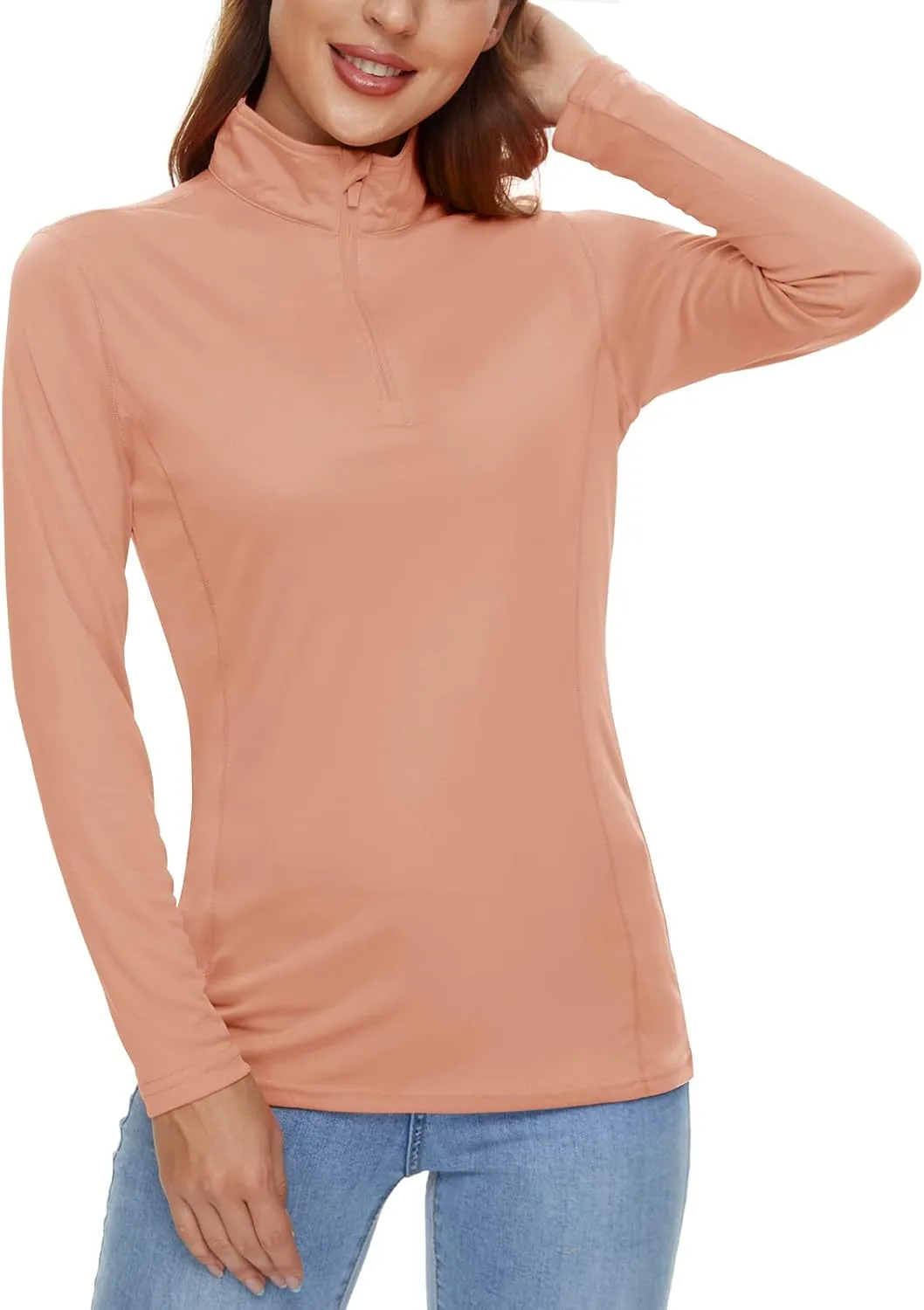 CRYSULLY Women's Long Sleeve Shirts Sun Protection 1/4 Zip Summer Quick Dry Hiking Shirts