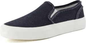 CUSHIONAIRE Fulton Women’s Slip-On Sneaker – Frayed Canvas Casual Shoe with Memory Foam & Flexible Outsole