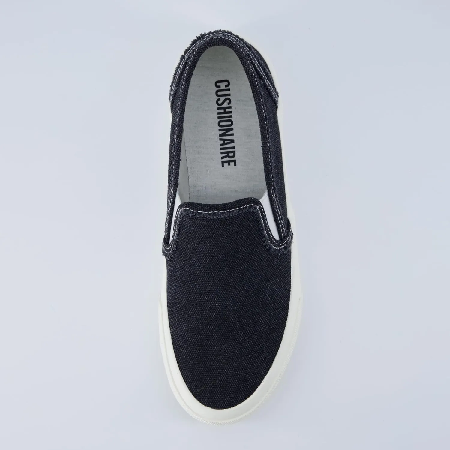 CUSHIONAIRE Fulton Women’s Slip-On Sneaker – Frayed Canvas Casual Shoe with Memory Foam & Flexible Outsole