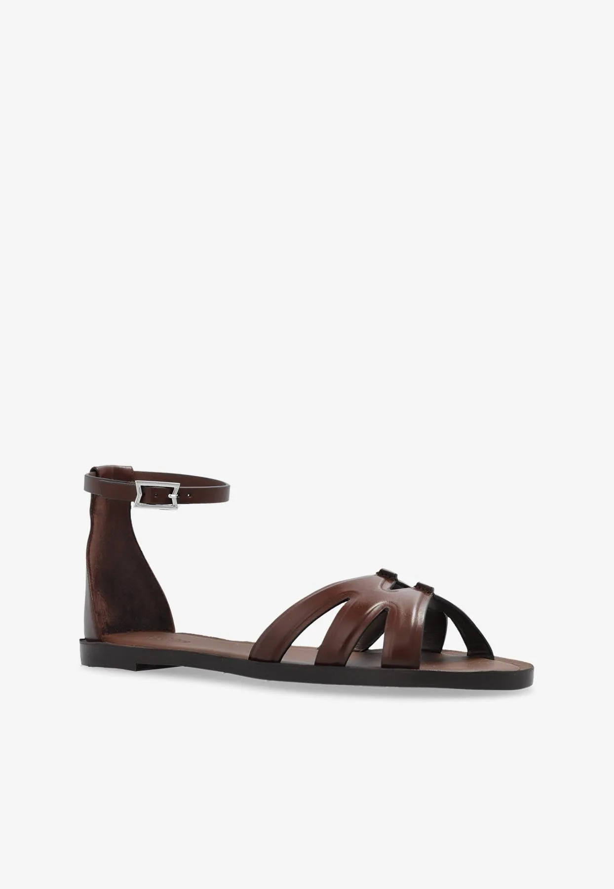 Cut-Out Leather Flat Sandals