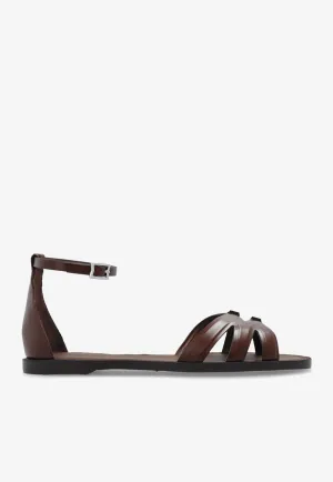 Cut-Out Leather Flat Sandals