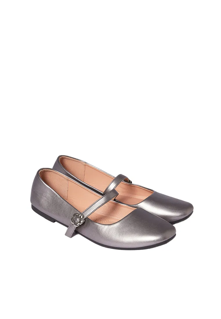 Dark Silver Flat Shoes