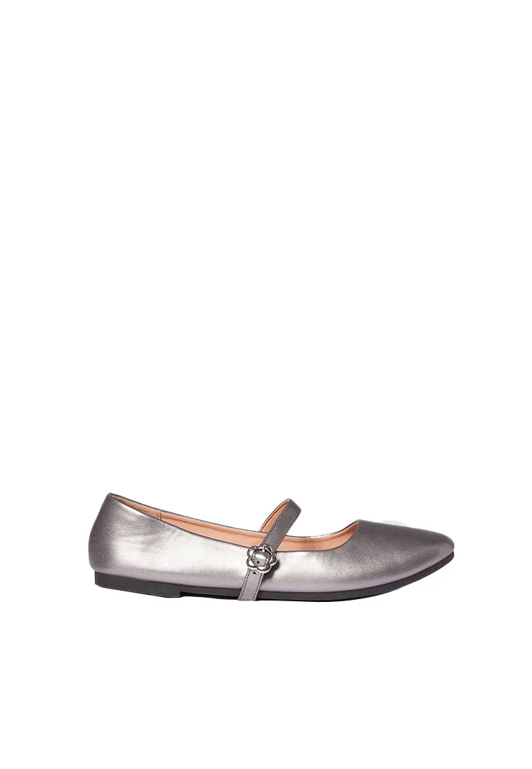 Dark Silver Flat Shoes