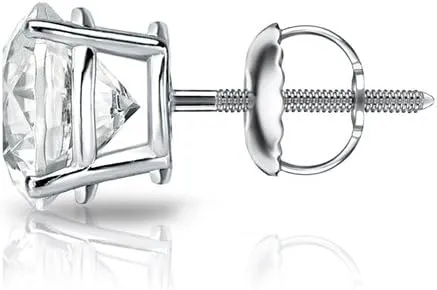 Diamond Wish 18k Gold Round SINGLE Diamond Stud Earring (0.08cttw, Good, I1-I2) 4-Prong Basket, Screw-Back