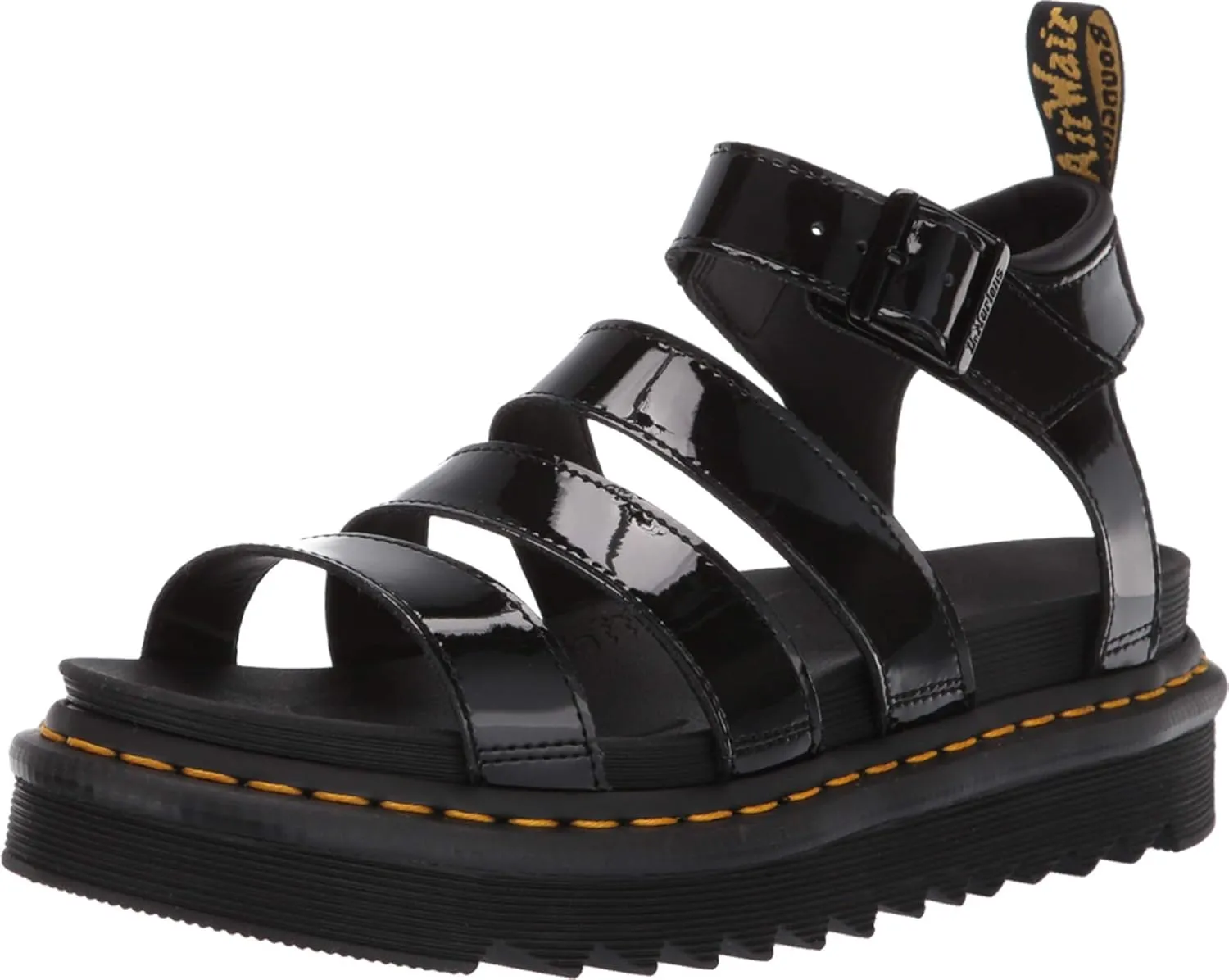 Dr. Martens Womens Blaire Fisherman Sandal, Black Patent Lamper, 8 US