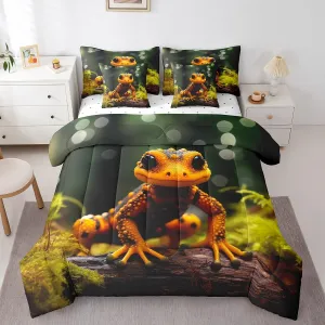 Erosebridal 3D Lizard Bed in a Bag 7-Piece Botanical Plants Toddler Bedding Set, Wild Animal Full Size Comforter Set Reptile Wildlife Bedding Comforter Sets, Branches Leaves Bed Set for All Seasons