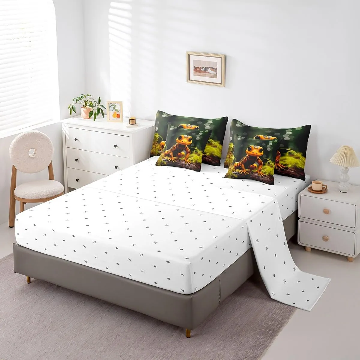 Erosebridal 3D Lizard Bed in a Bag 7-Piece Botanical Plants Toddler Bedding Set, Wild Animal Full Size Comforter Set Reptile Wildlife Bedding Comforter Sets, Branches Leaves Bed Set for All Seasons