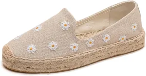 Espadrilles for Women - Casual Loafers Thick Sole Embroidery Flat Round-Toe Design Non-Slip Bottom Easy to On Off Suitable for Work,Outdoor,Home
