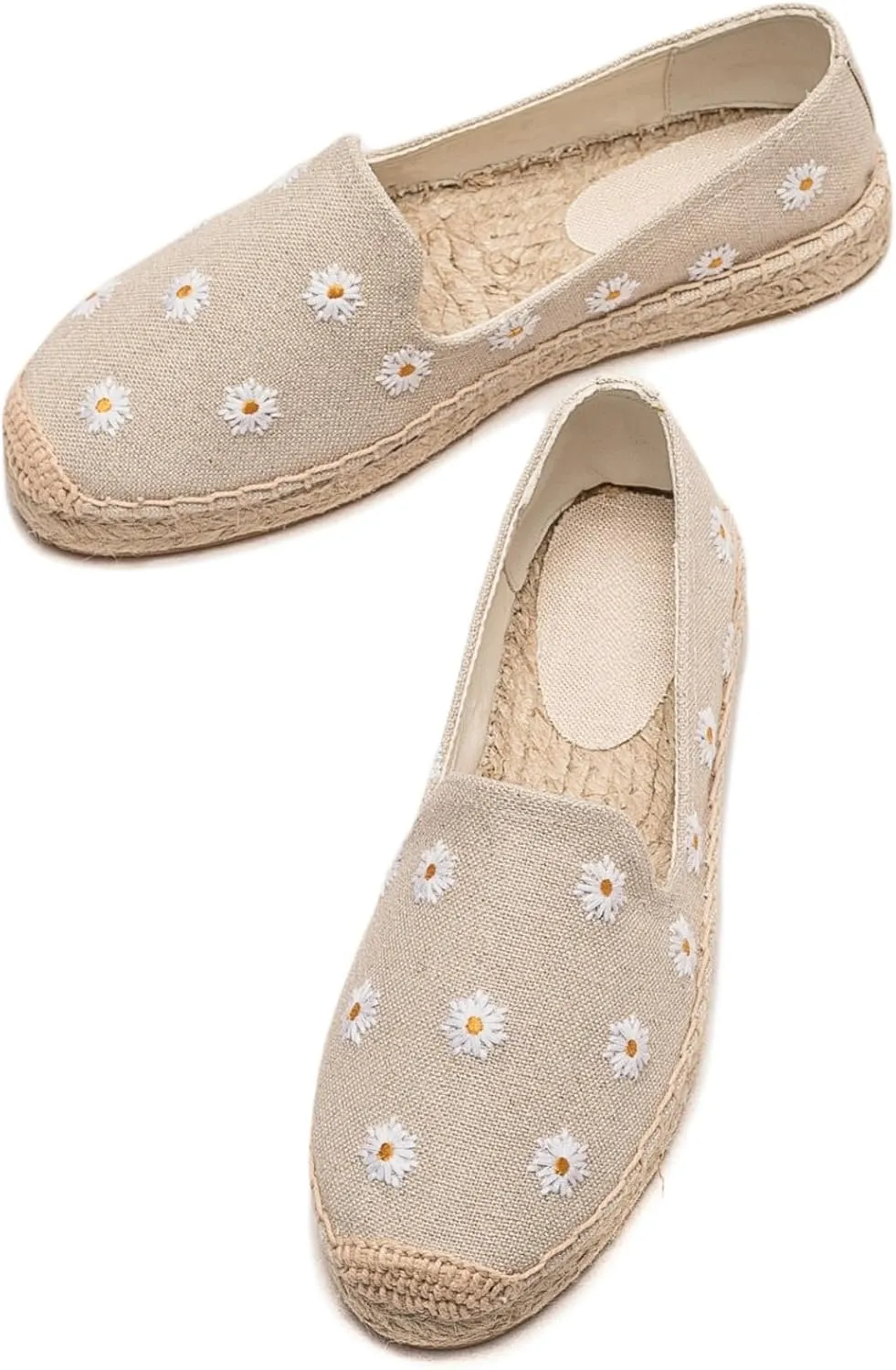 Espadrilles for Women - Casual Loafers Thick Sole Embroidery Flat Round-Toe Design Non-Slip Bottom Easy to On Off Suitable for Work,Outdoor,Home