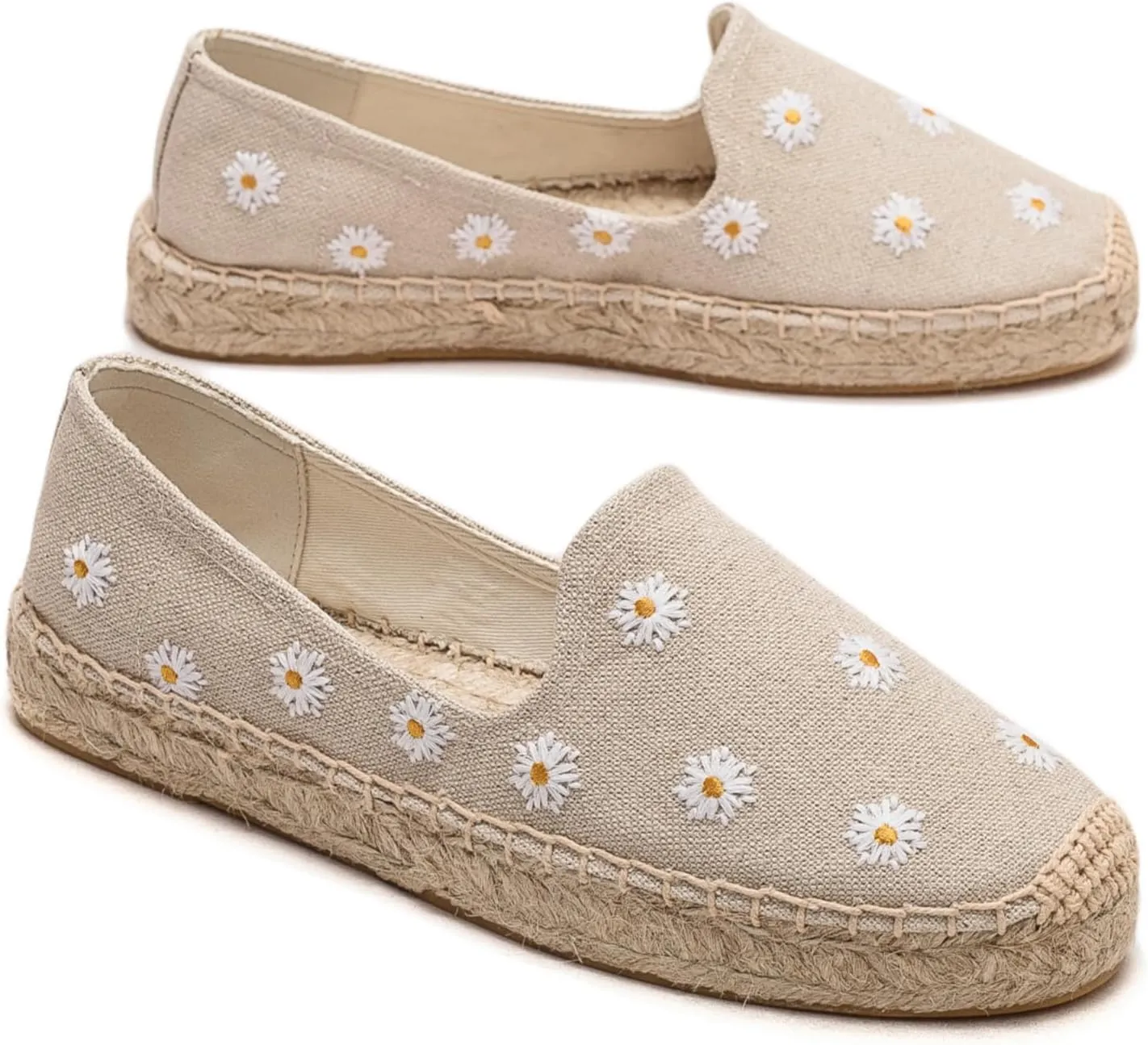 Espadrilles for Women - Casual Loafers Thick Sole Embroidery Flat Round-Toe Design Non-Slip Bottom Easy to On Off Suitable for Work,Outdoor,Home
