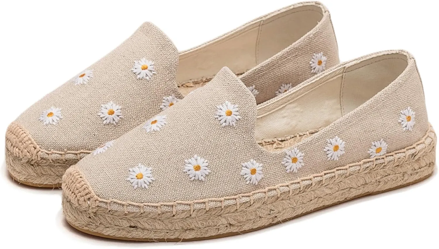 Espadrilles for Women - Casual Loafers Thick Sole Embroidery Flat Round-Toe Design Non-Slip Bottom Easy to On Off Suitable for Work,Outdoor,Home