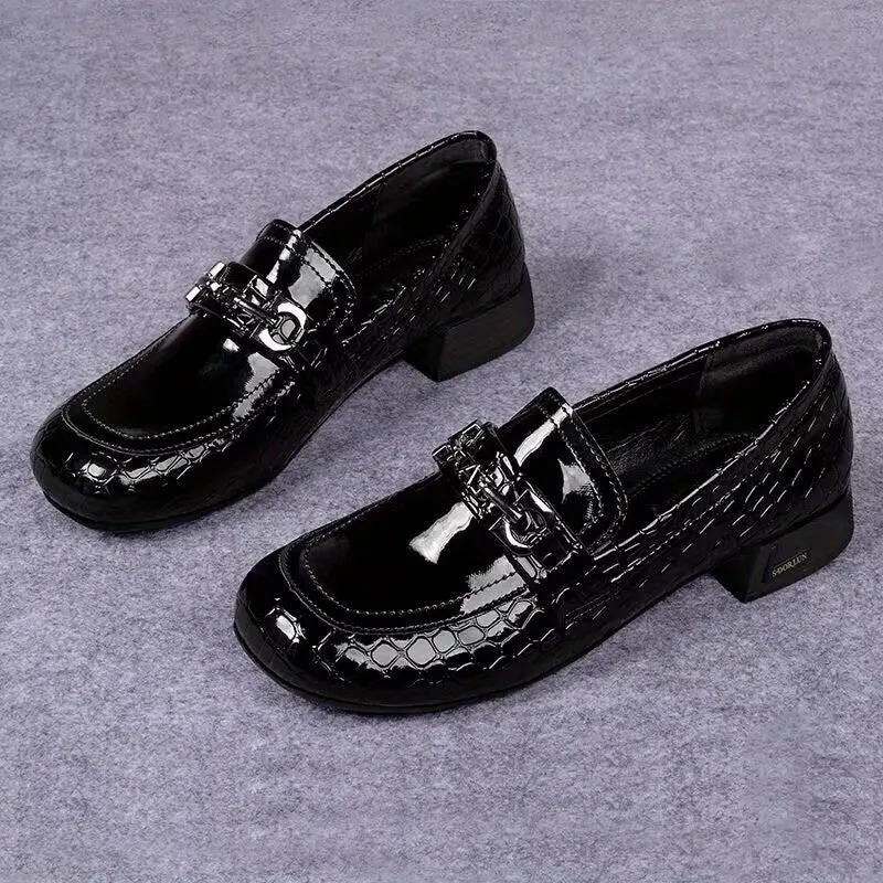 Fashionable Solid Color Slip-On Loafers - Stylish Trendy Platform Shoes with Ultra-Comfortable Breathable Fit and Durable Chunky Heel - Versatile Preppy Style for Everyday Wear