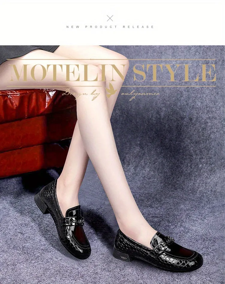 Fashionable Solid Color Slip-On Loafers - Stylish Trendy Platform Shoes with Ultra-Comfortable Breathable Fit and Durable Chunky Heel - Versatile Preppy Style for Everyday Wear