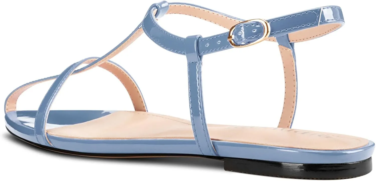 Flat Sandals for Women Pointed Toe Ankle Strap Adjustable Buckle Slide Sandal for Casual 0.4 Inches Heels
