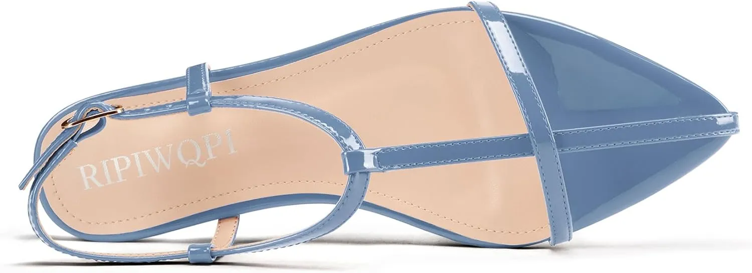 Flat Sandals for Women Pointed Toe Ankle Strap Adjustable Buckle Slide Sandal for Casual 0.4 Inches Heels