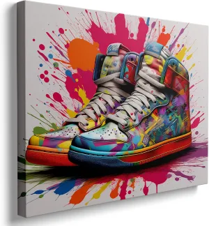 Framed Banksy Graffiti Sneaker Canvas Wall Art Colorful Shoes Decorations Pop Art Wall Decor For Kids Playroom Bedroom Living Room Artworks Ready To Hang