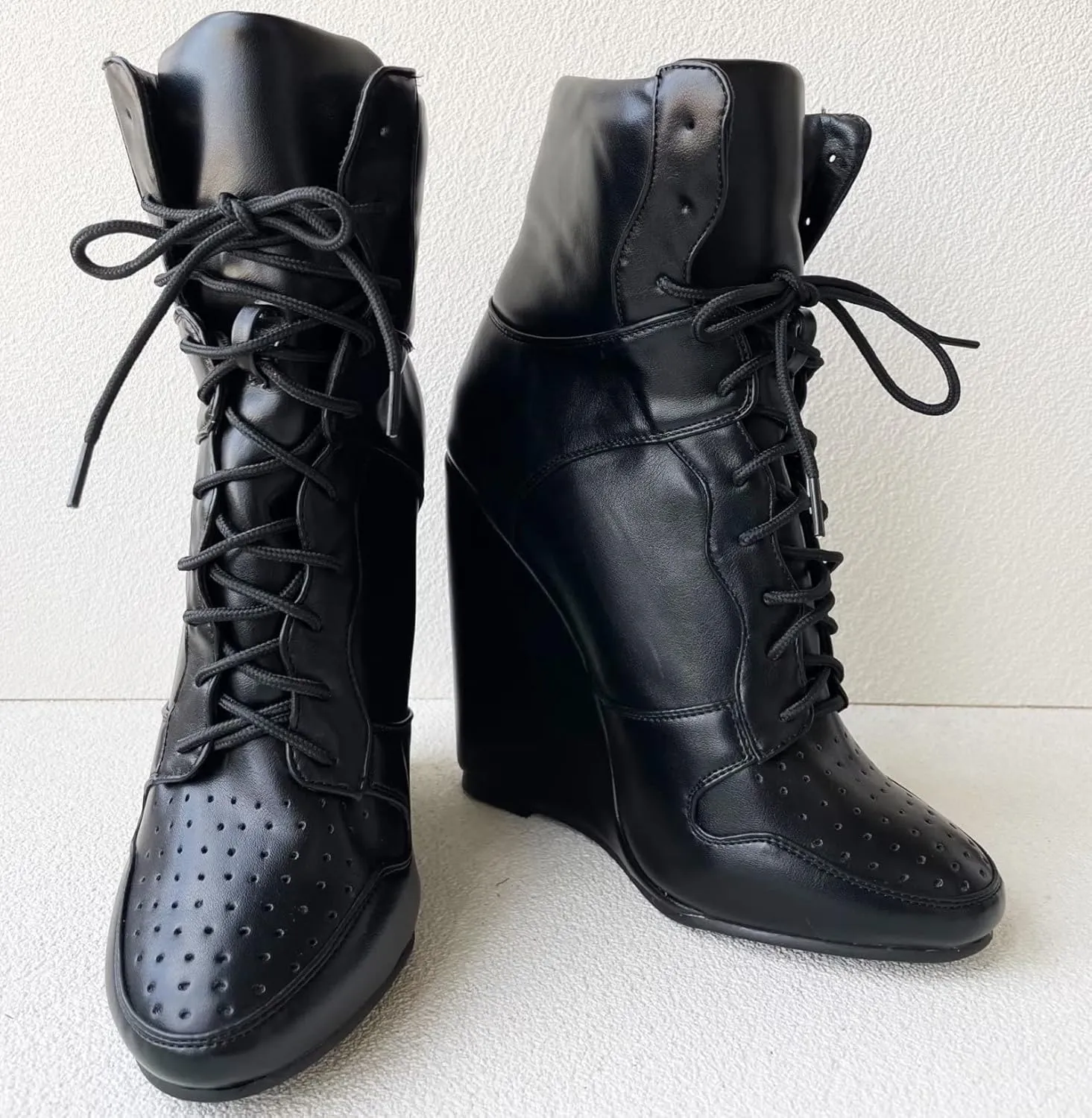 Frankie Hsu Wedge Sport Basketball High Heeled Ankle Boots, Casual Black Classic Sneaker Bootie, Big Size Fashion Designer Shoes For Women Men