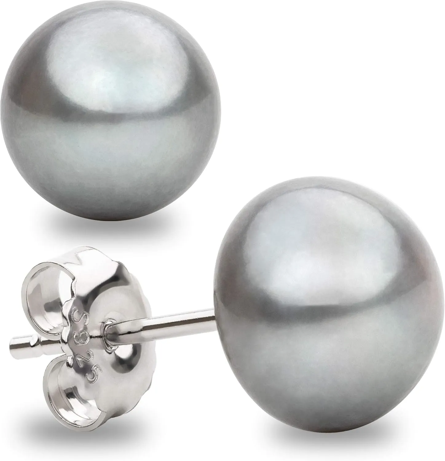 Freshwater Cultured Pearl Stud Earrings for Women Button Shape Gray Color SECRET & YOU - Sterling Silver 925 - Available in 4 sizes from 8 mm to 11 mm