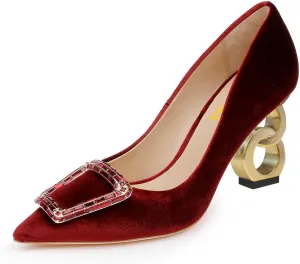 FSJ Women Classic Chain High Heel Wedding Pumps Pointed Toe Sparkly Rhinestone Slip On Crystal Bridal Studded Jewel Buckle Shoes Size 4-16 US