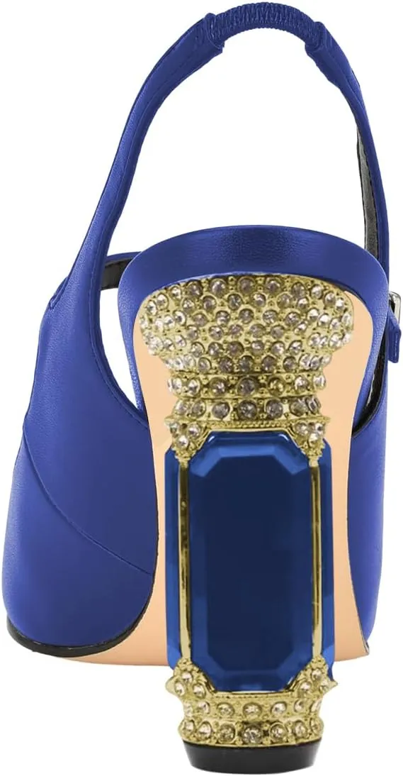 FSJ Women Slingback Crystal High Heel Pointed Closed Toe Ankle Strap Pumps Fashion Backless Dress Sandals Prom Party Shoes Size 4-16 US