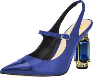 FSJ Women Slingback Crystal High Heel Pointed Closed Toe Ankle Strap Pumps Fashion Backless Dress Sandals Prom Party Shoes Size 4-16 US