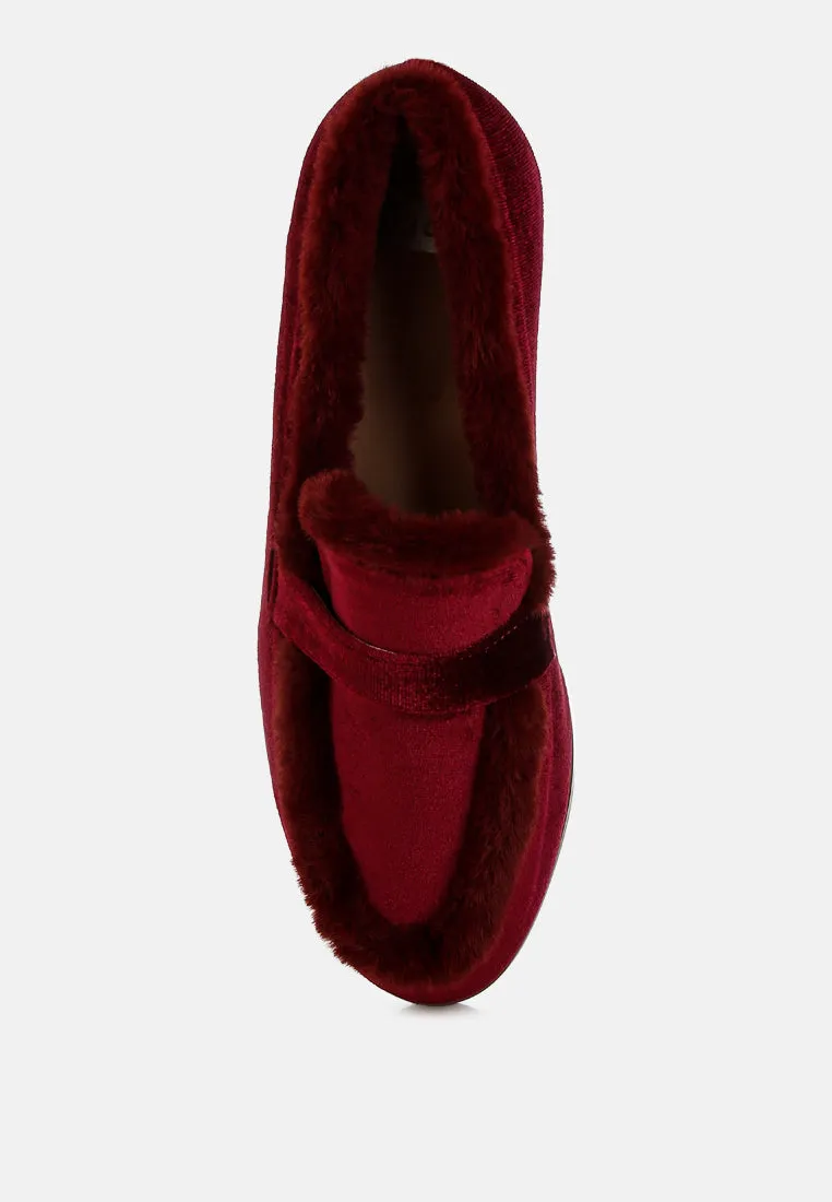 Fur Detail Velvet Loafers By RUW