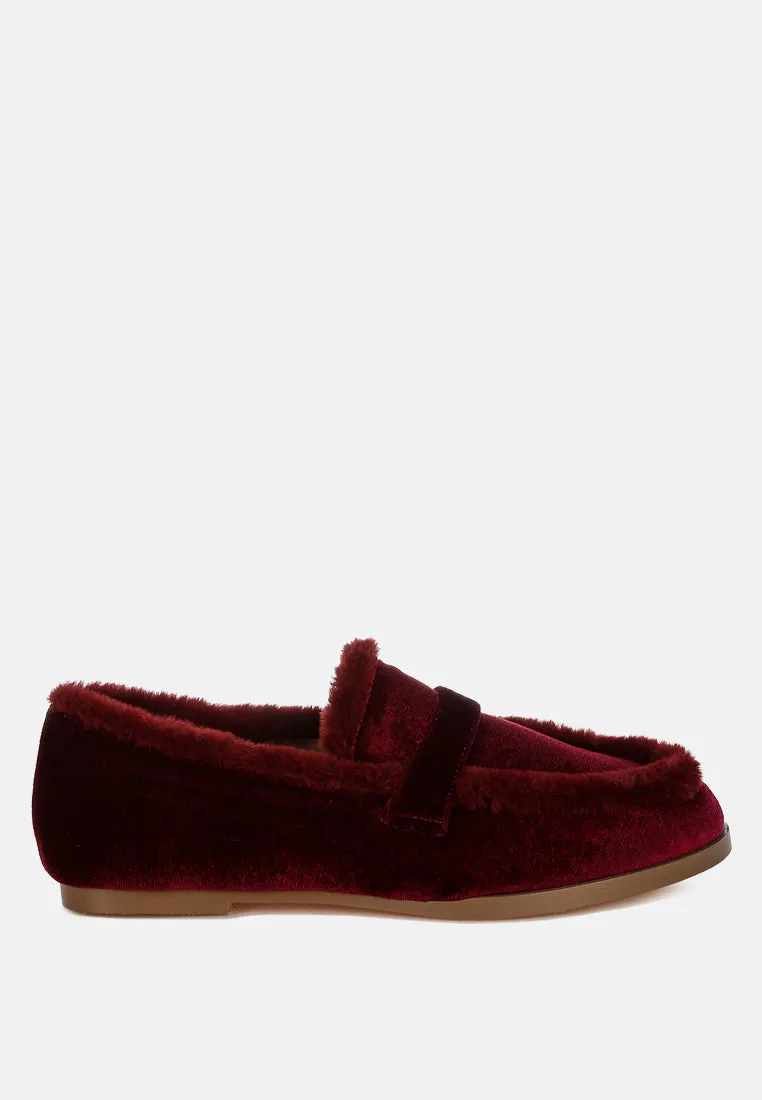 Fur Detail Velvet Loafers By RUW