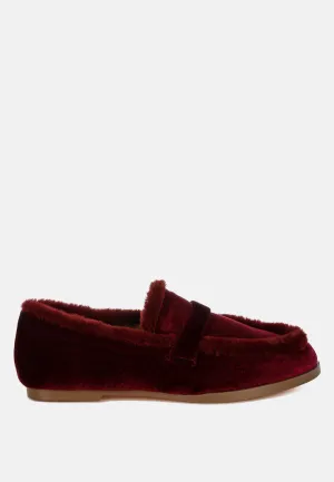 Fur Detail Velvet Loafers By RUW