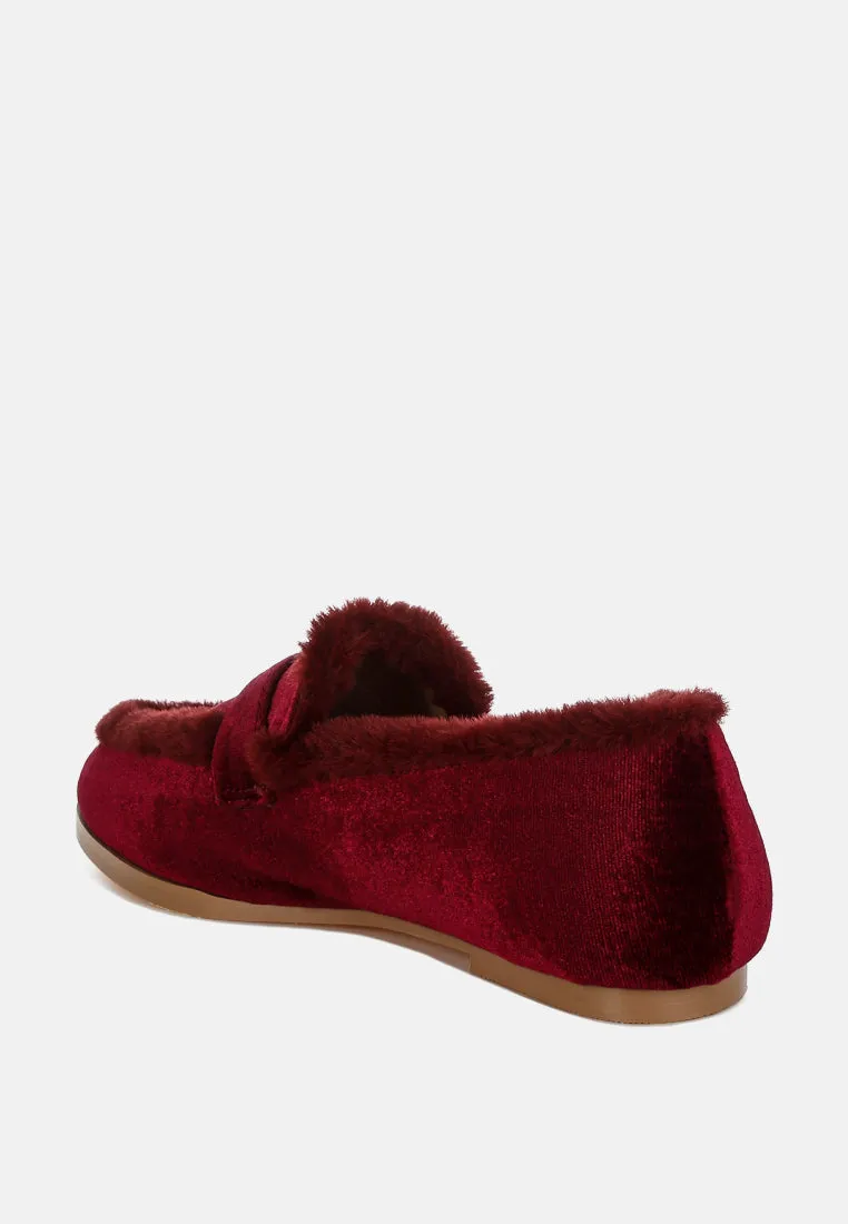 Fur Detail Velvet Loafers By RUW