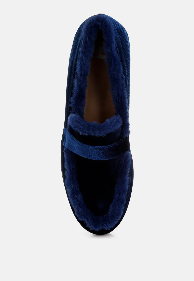 Fur Detail Velvet Loafers By RUW