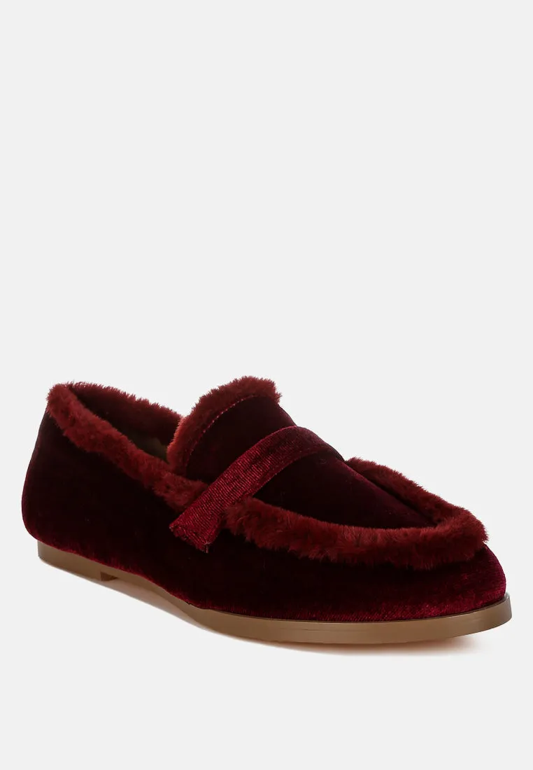 Fur Detail Velvet Loafers By RUW