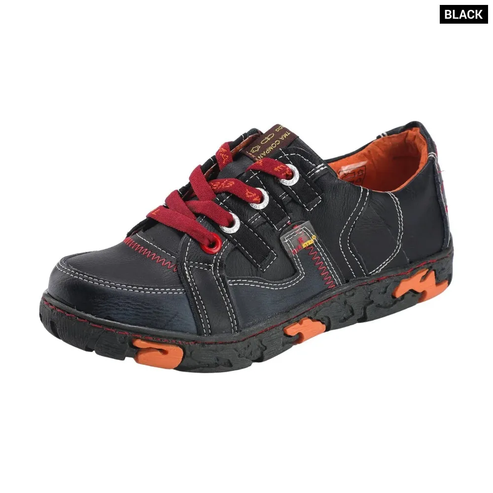 Genuine Leather Womens Flat Sneaker for Outdoor
