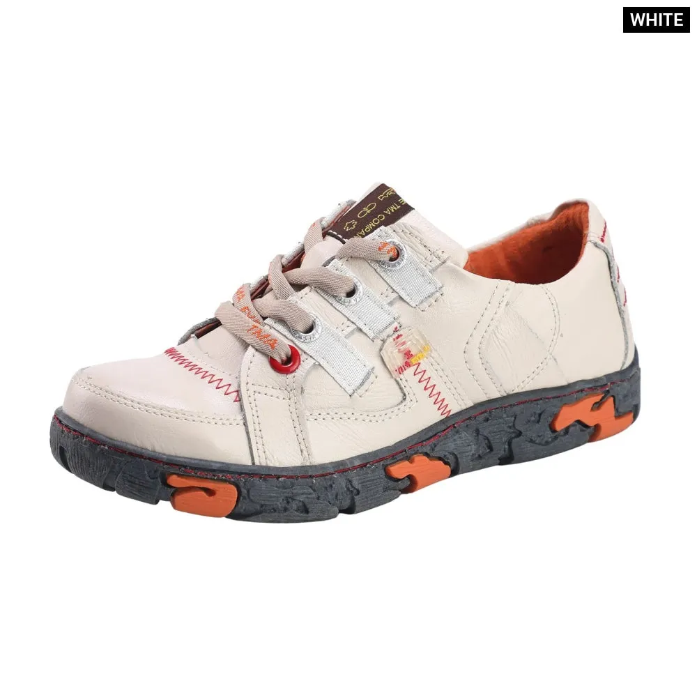 Genuine Leather Womens Flat Sneaker for Outdoor