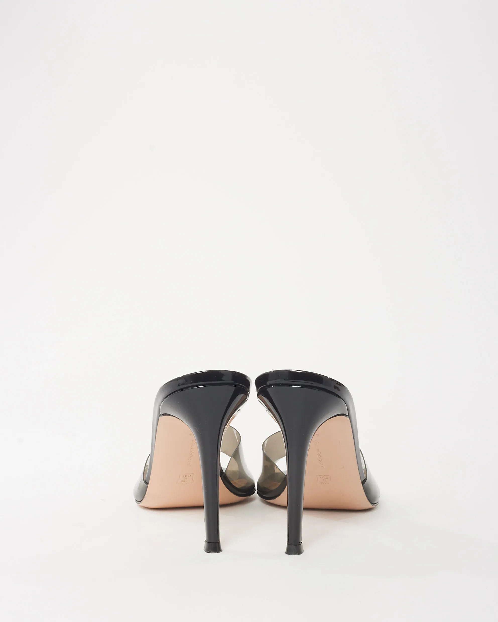 Gianvito Rossi Black Patent Leather & Glass Fume Elle 85mm Mule Heels -41.5