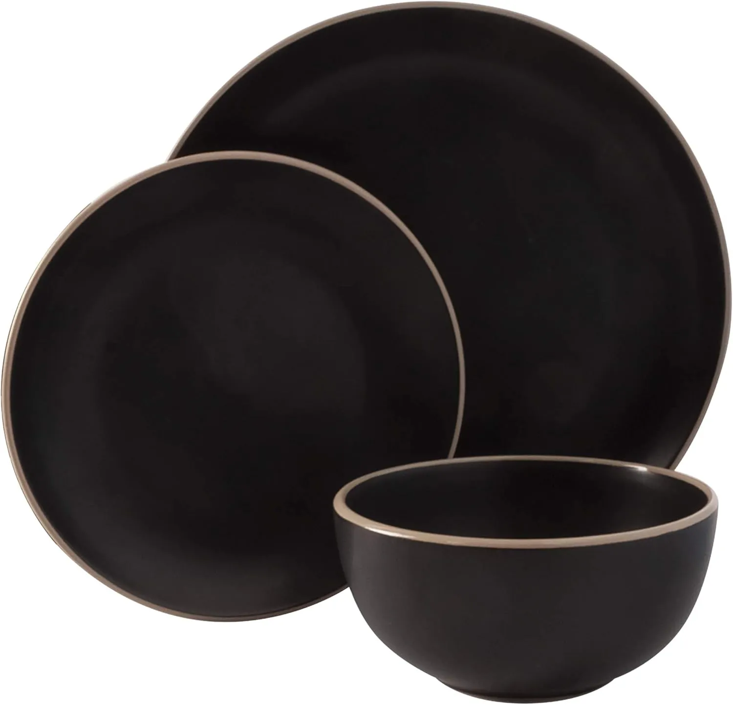 Gibson Home Rockaway Round Stoneware Dinnerware Sets, Service for 4 (12pcs), Black