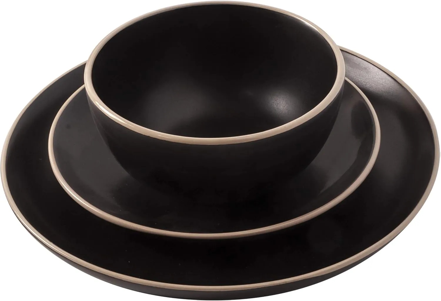 Gibson Home Rockaway Round Stoneware Dinnerware Sets, Service for 4 (12pcs), Black