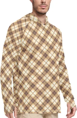 Gingham Sun Shirt Hoodie for Men Long Sleeve Sun Shirt with Hood UPF 50  Cooling Hoodies Rash Guard Hooded