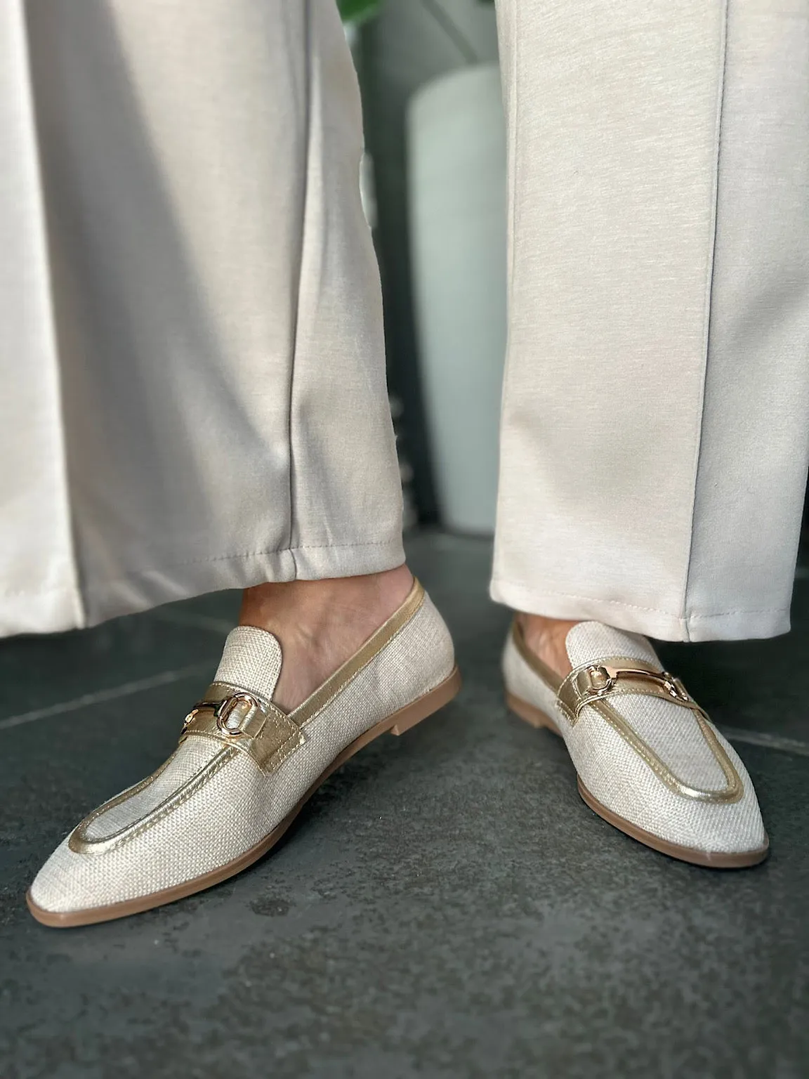 Gold Canvas Chain Loafer