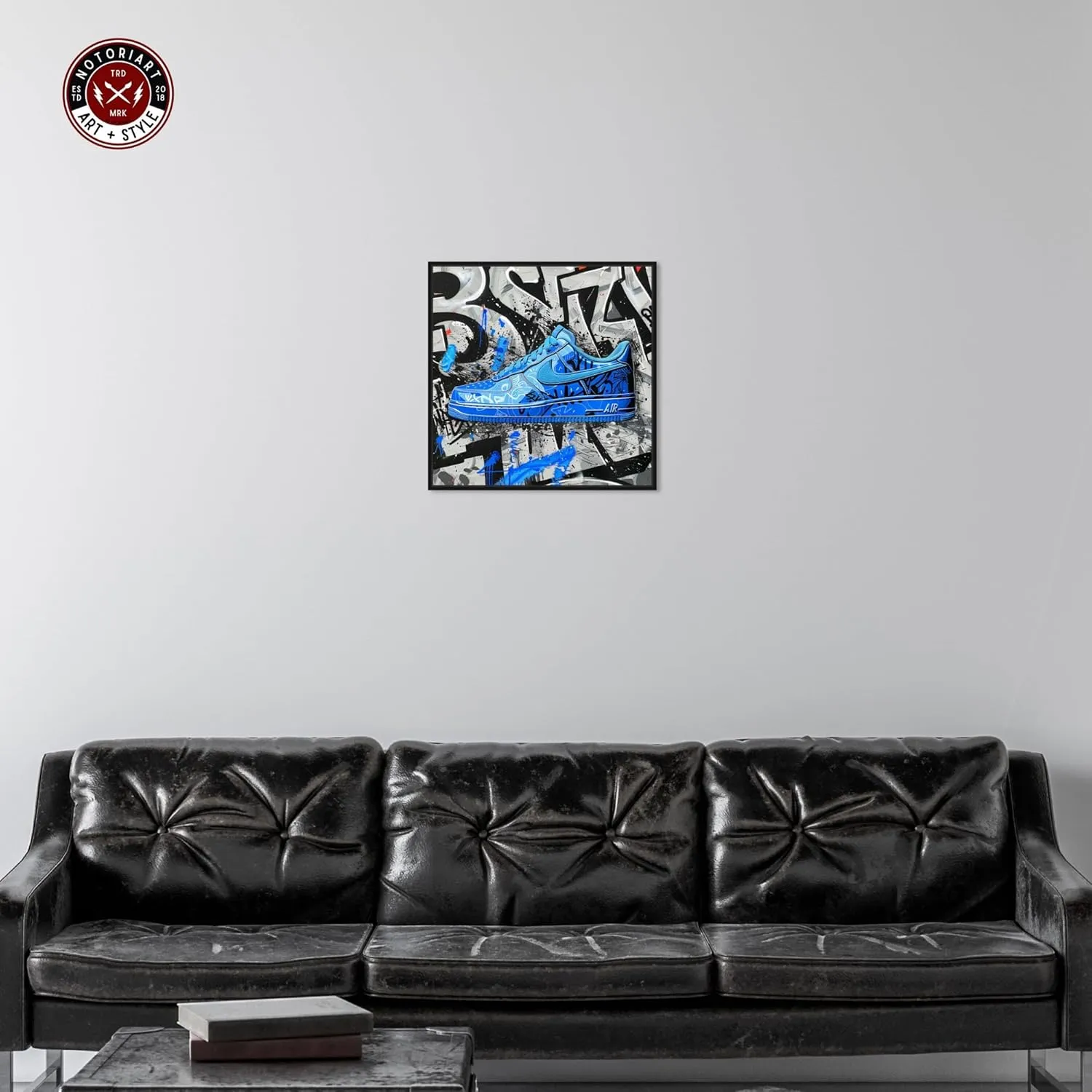Graffiti Fabric Sneaker Canvas Urban Art Prints by Notoriart, Black Frame, 20" x 20"