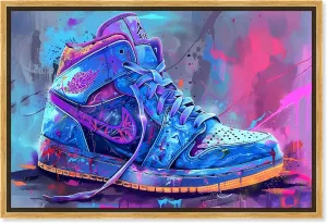 Graffiti Sneaker Urban Style Canvas Wall Art by Notoriart, Gold Floater Frame, 24"x16"