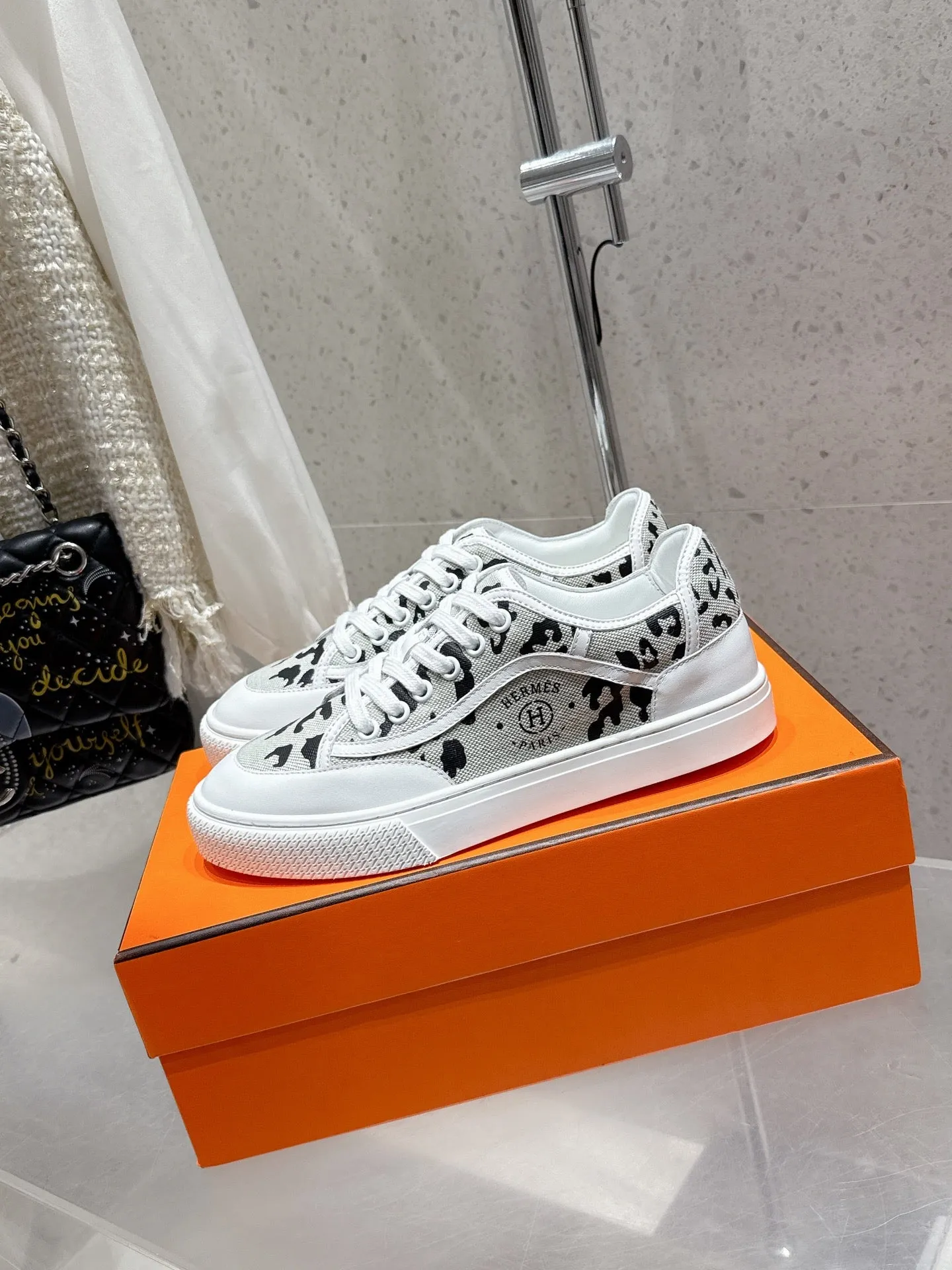 HM Get Sneaker Blanc Prunoir Canvas and Calfskin 204766