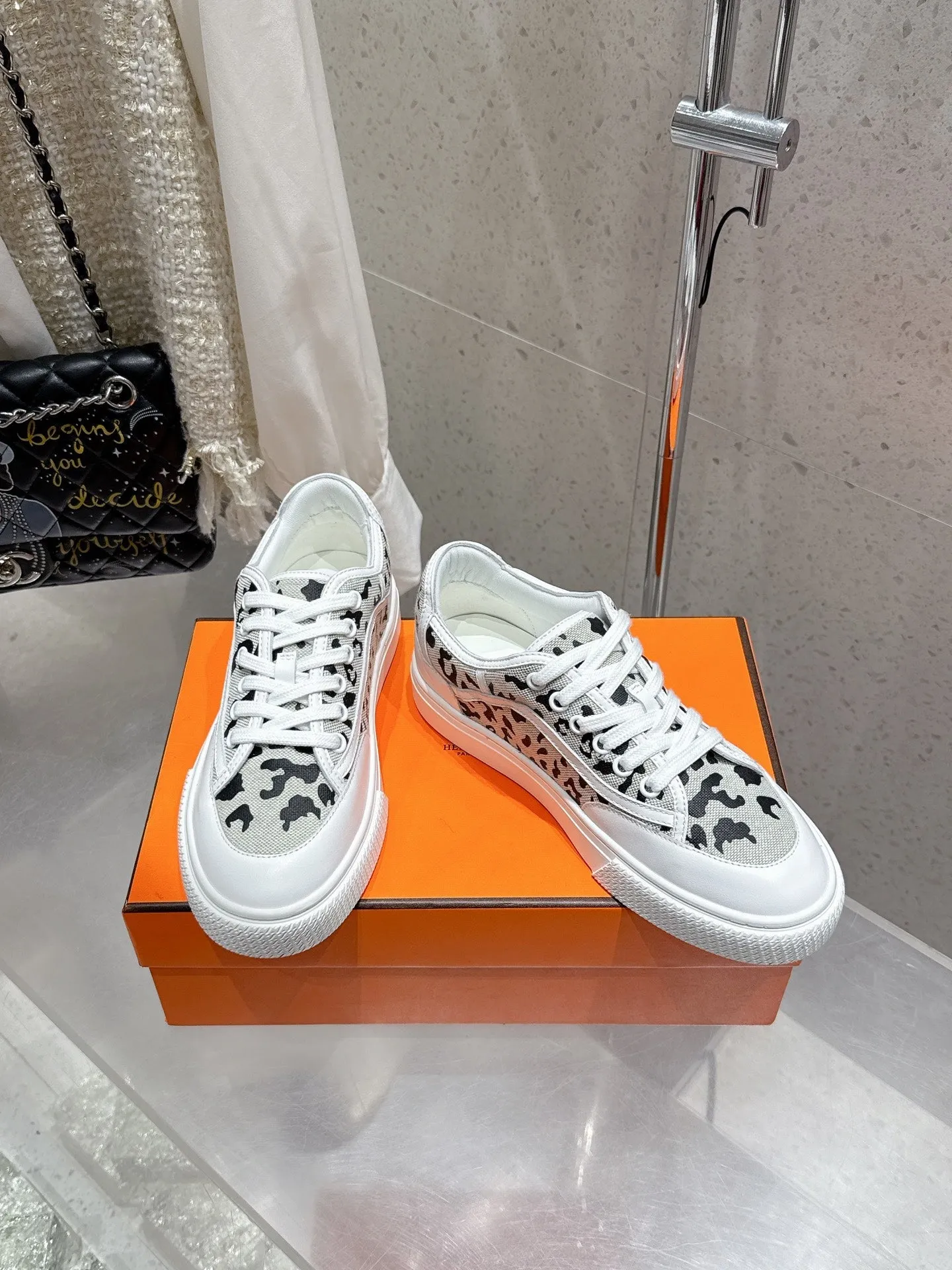 HM Get Sneaker Blanc Prunoir Canvas and Calfskin 204766
