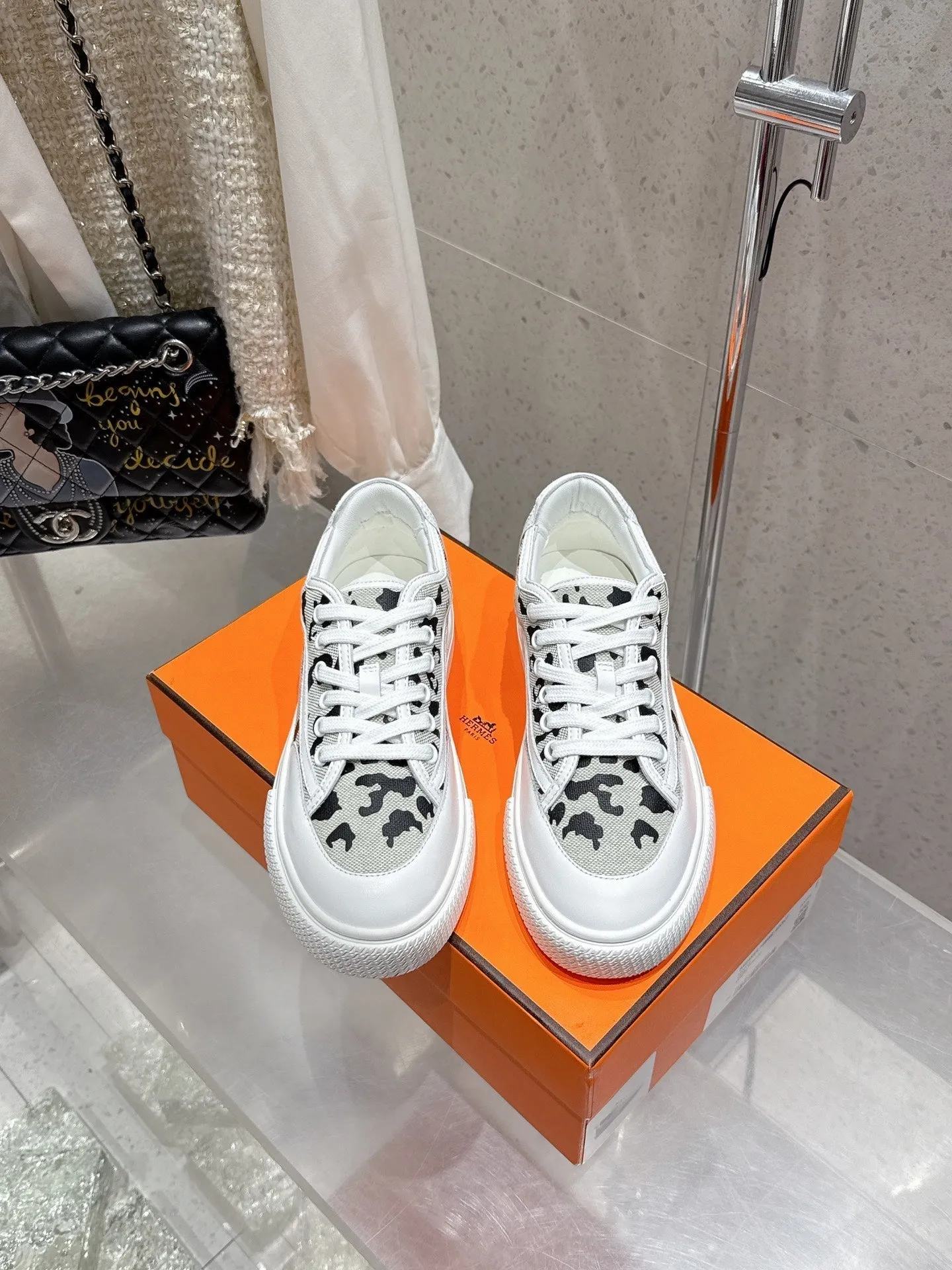 HM Get Sneaker Blanc Prunoir Canvas and Calfskin 204766