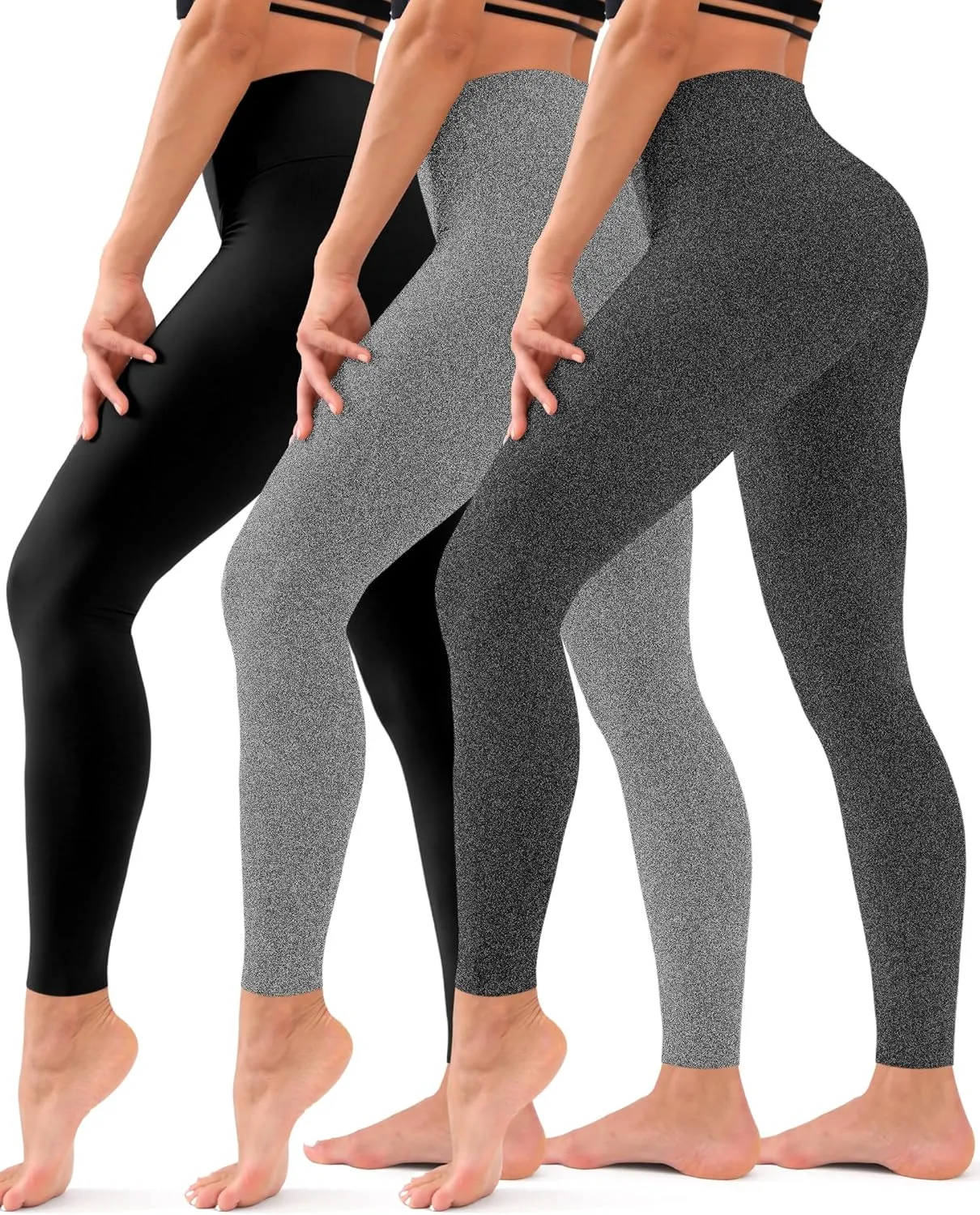 Hmuuo 3 Pack Leggings for Women High Waisted Tummy Control No See-Through Yoga Pants Workout Running Leggings